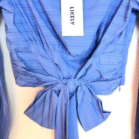 NWT LIKELY FRONT TIE TOP M Blue long sleeve striped top cropped cotton shirt - Picture 5 of 12